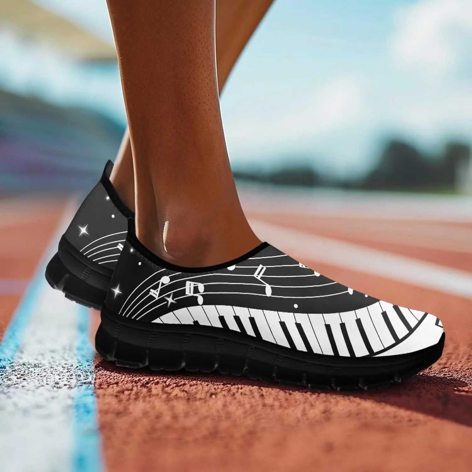 Howilath Music Note Piano Slip on Loafers for Women Running Sneakers Hands Free Shoes with Anti-Slip Sole