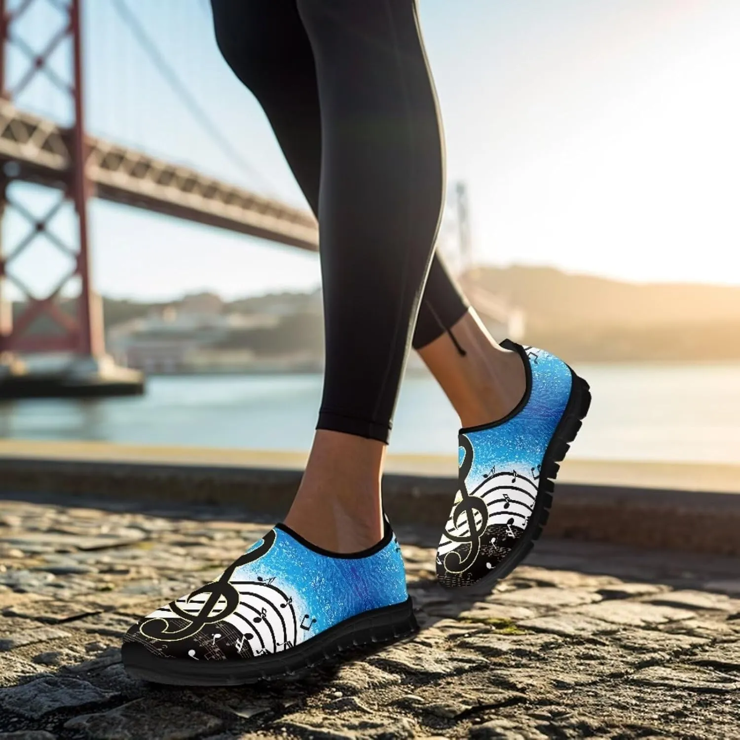 Howilath Music Note Piano Slip on Loafers for Women Running Sneakers Hands Free Shoes with Anti-Slip Sole