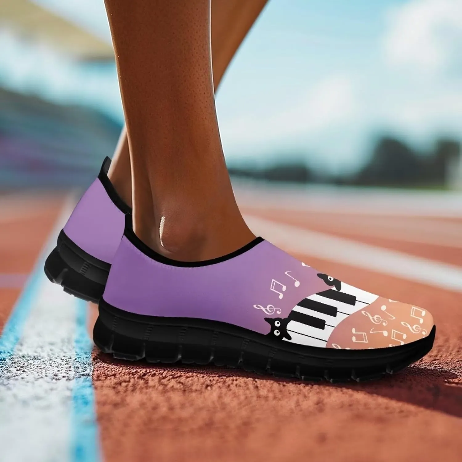 Howilath Music Note Piano Slip on Loafers for Women Running Sneakers Hands Free Shoes with Anti-Slip Sole