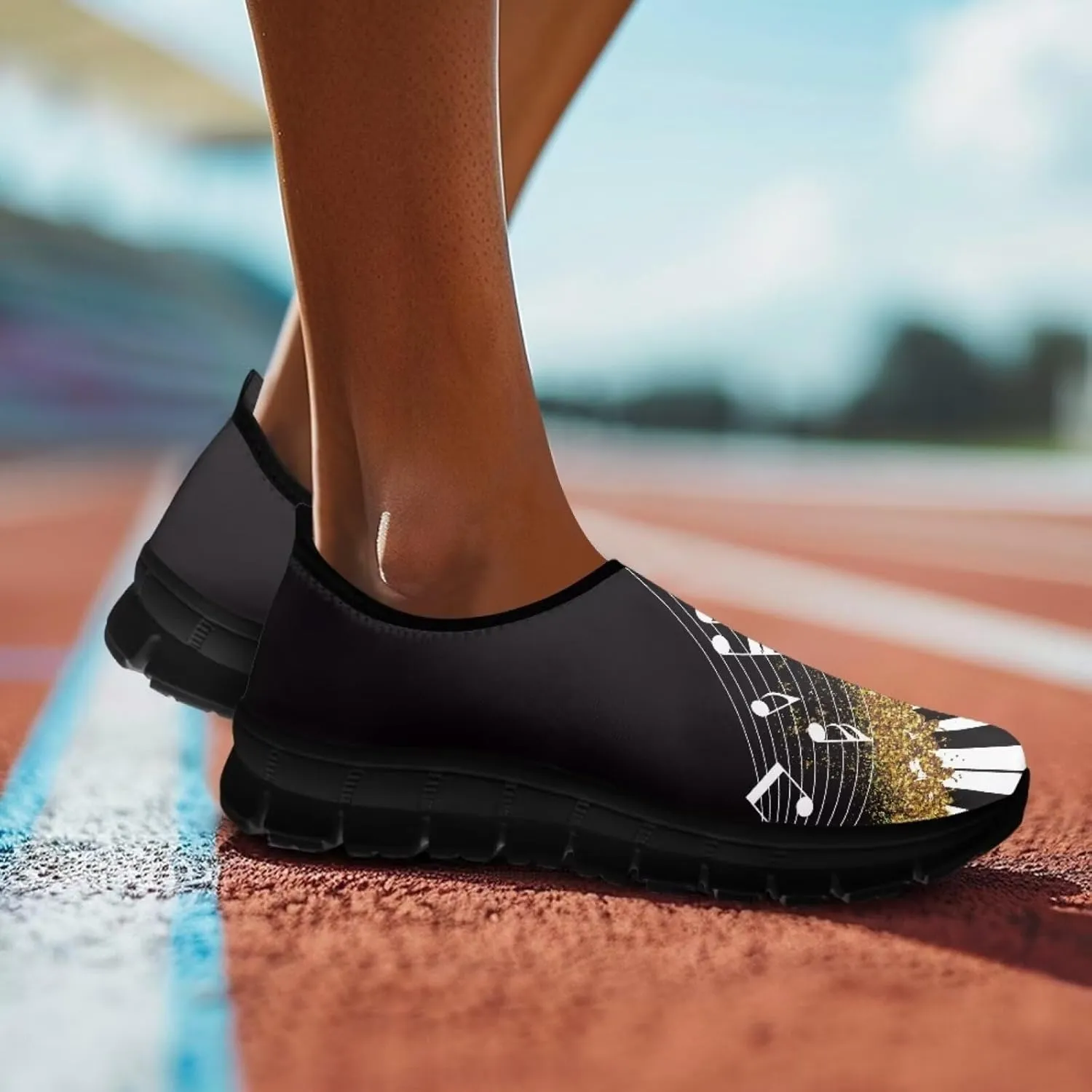 Howilath Music Note Piano Slip on Loafers for Women Running Sneakers Hands Free Shoes with Anti-Slip Sole
