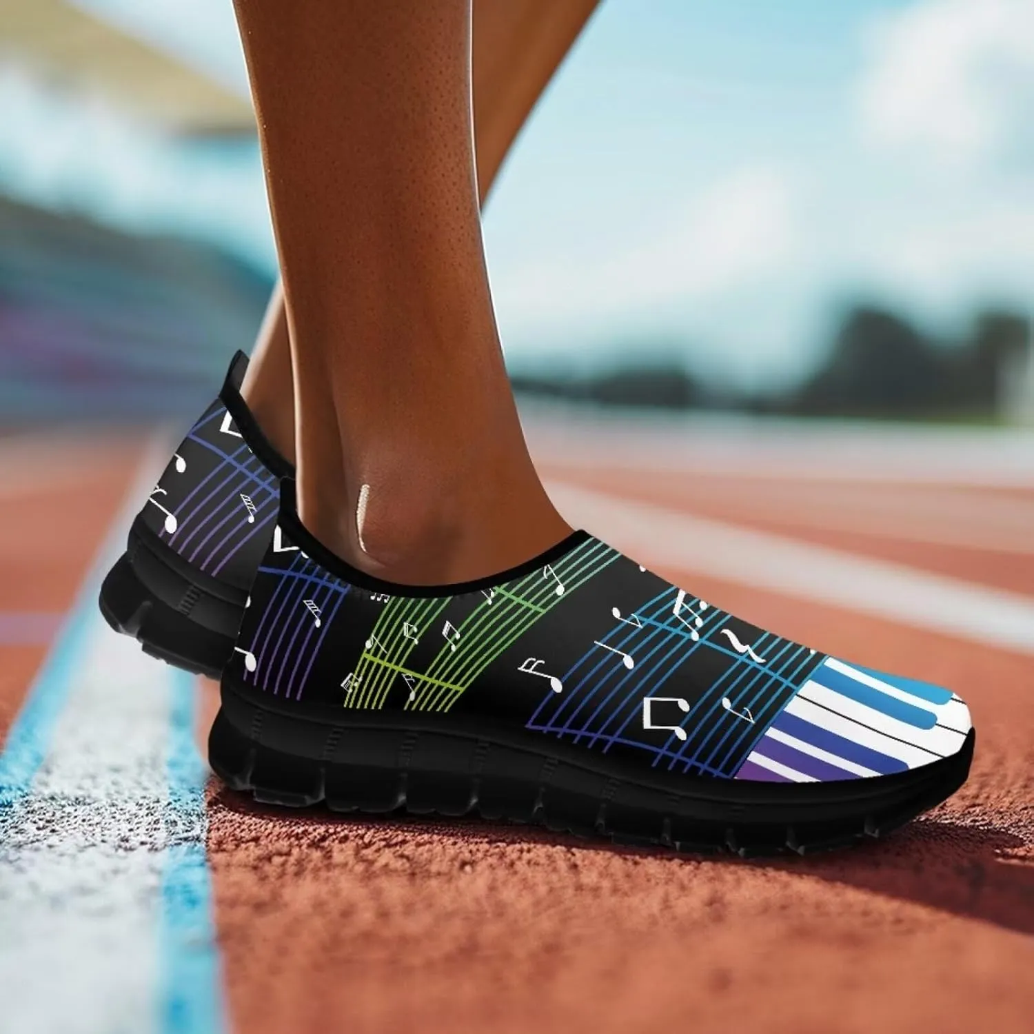 Howilath Music Note Piano Slip on Loafers for Women Running Sneakers Hands Free Shoes with Anti-Slip Sole