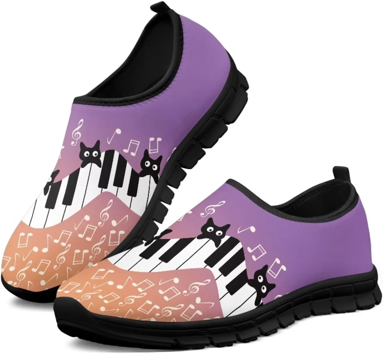 Howilath Music Note Piano Slip on Loafers for Women Running Sneakers Hands Free Shoes with Anti-Slip Sole