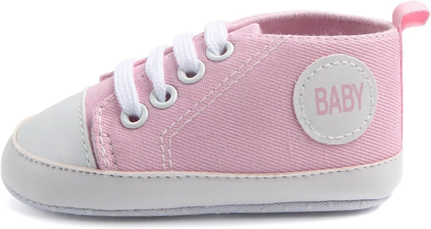 Infant Baby Boys Girls Canvas Shoes Soft Anti-Slip Sole Newborn First Walkers Casual High Top Sneakers