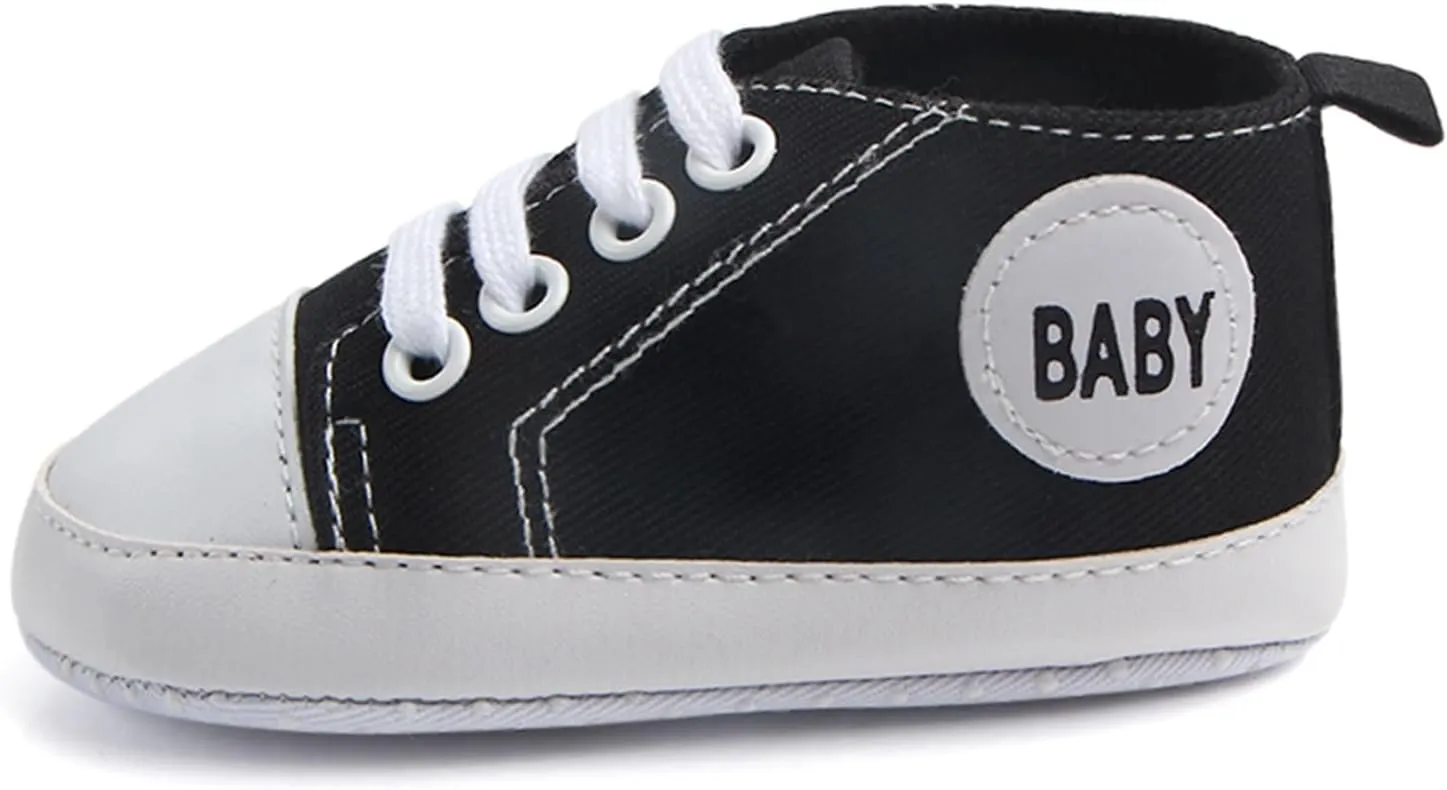 Infant Baby Boys Girls Canvas Shoes Soft Anti-Slip Sole Newborn First Walkers Casual High Top Sneakers