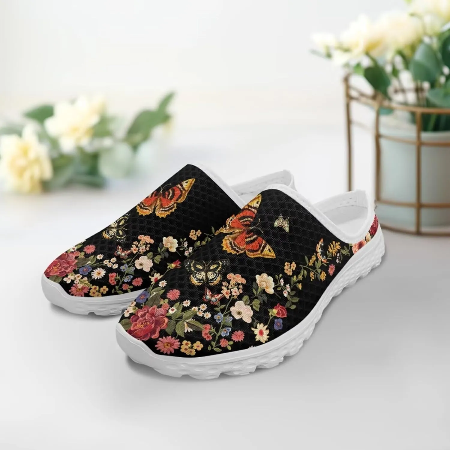 Jeiento Womens Slip On Walking Shoes Breathable Flat Mules Shoe with Arch Support Lightweight Anti Slip Sole Open Back Casual Slippers