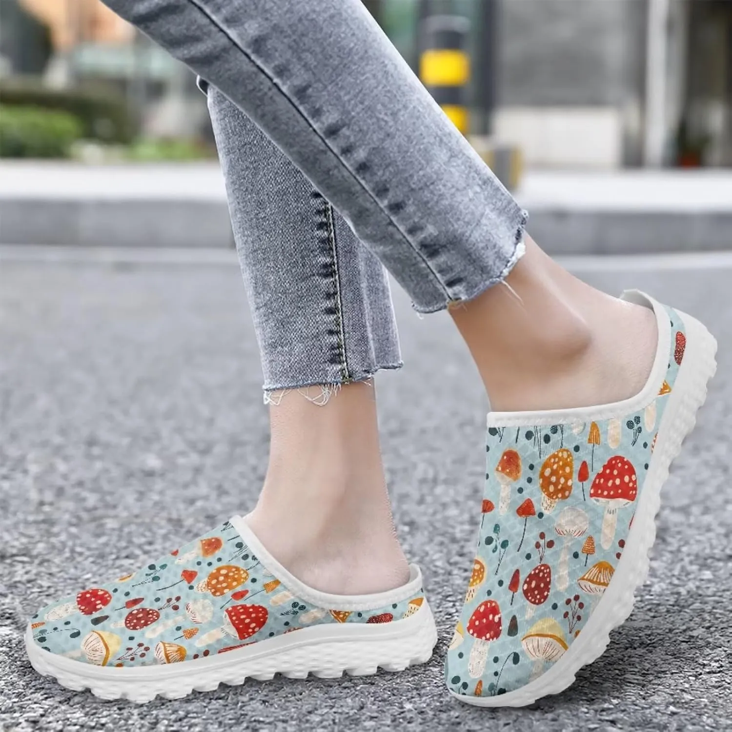 Jeiento Womens Slip On Walking Shoes Breathable Flat Mules Shoe with Arch Support Lightweight Anti Slip Sole Open Back Casual Slippers