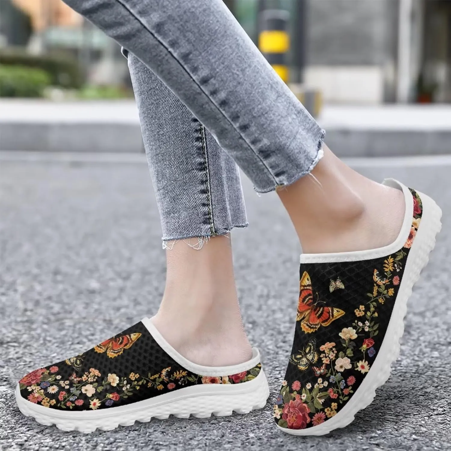 Jeiento Womens Slip On Walking Shoes Breathable Flat Mules Shoe with Arch Support Lightweight Anti Slip Sole Open Back Casual Slippers