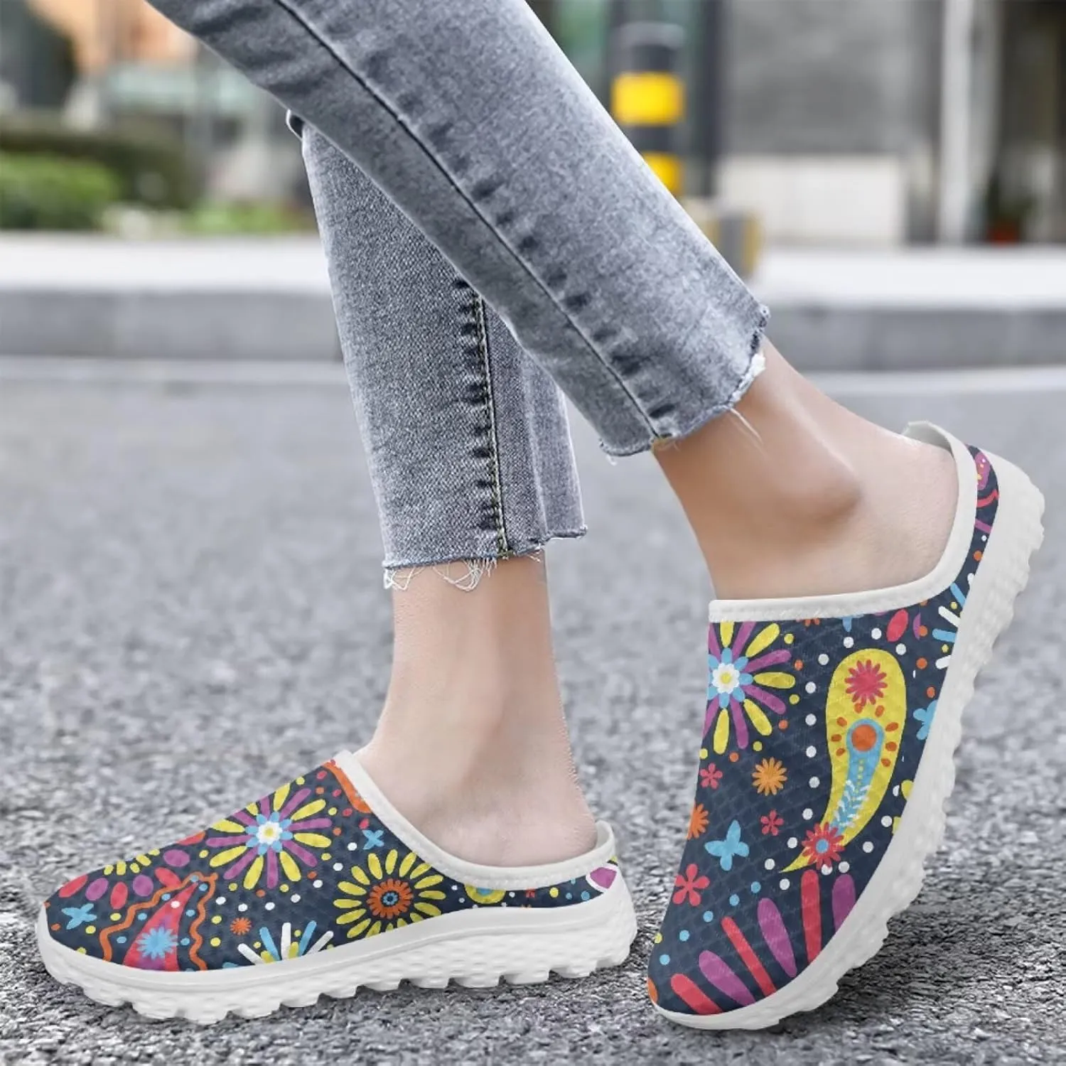 Jeiento Womens Slip On Walking Shoes Breathable Flat Mules Shoe with Arch Support Lightweight Anti Slip Sole Open Back Casual Slippers