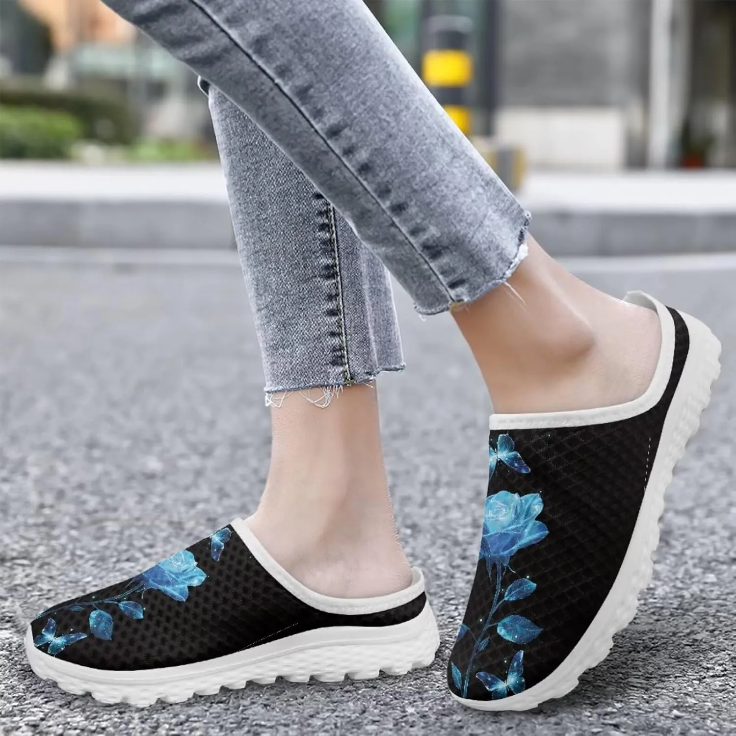 Jeiento Womens Slip On Walking Shoes Breathable Flat Mules Shoe with Arch Support Lightweight Anti Slip Sole Open Back Casual Slippers