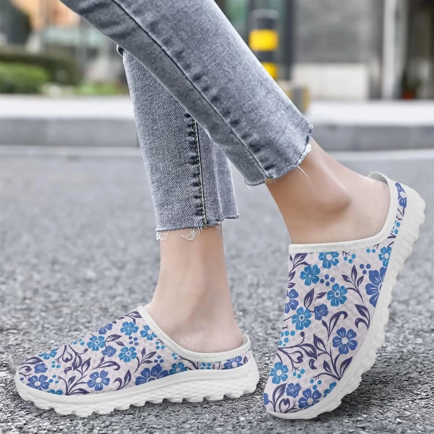 Jeiento Womens Slip On Walking Shoes Breathable Flat Mules Shoe with Arch Support Lightweight Anti Slip Sole Open Back Casual Slippers