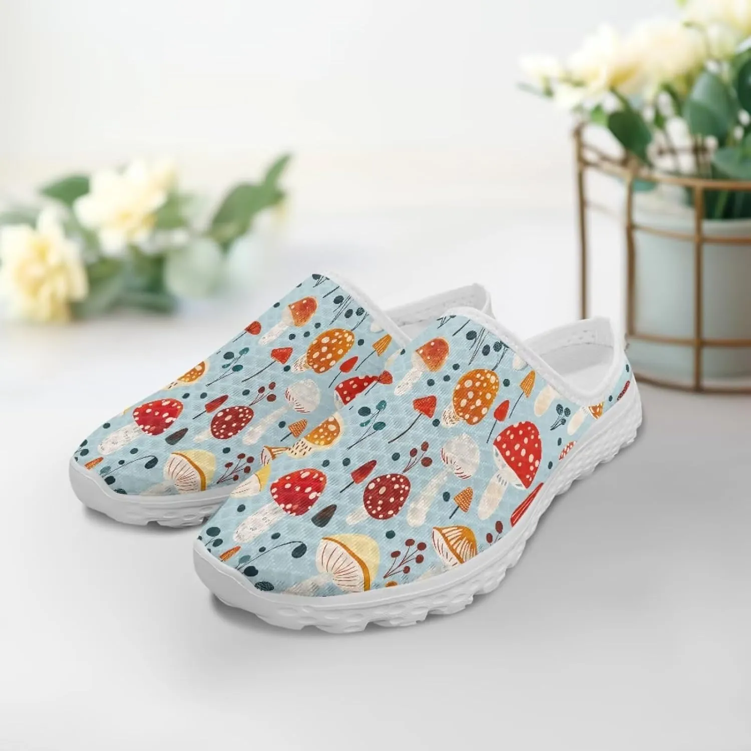 Jeiento Womens Slip On Walking Shoes Breathable Flat Mules Shoe with Arch Support Lightweight Anti Slip Sole Open Back Casual Slippers