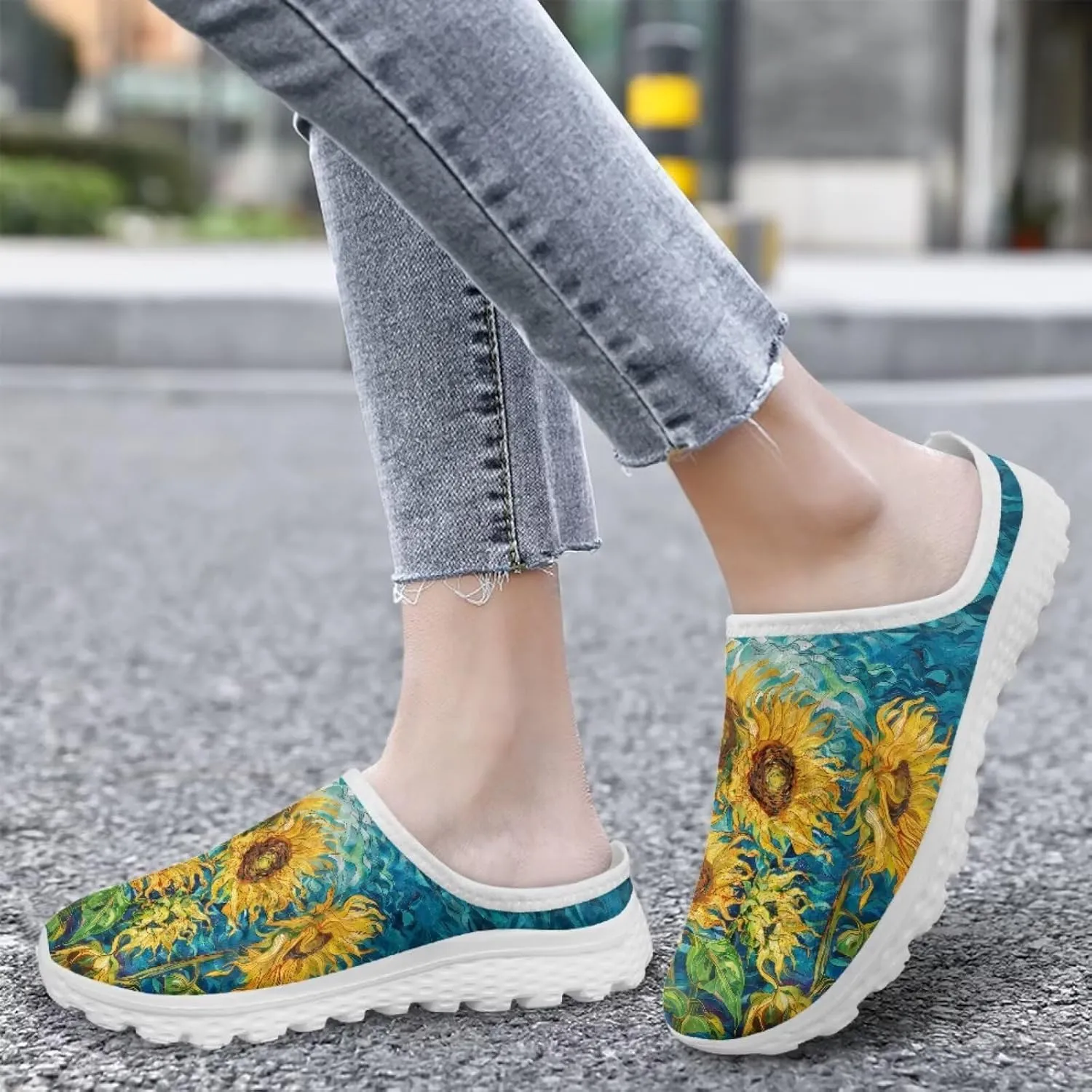 Jeiento Womens Slip On Walking Shoes Breathable Flat Mules Shoe with Arch Support Lightweight Anti Slip Sole Open Back Casual Slippers