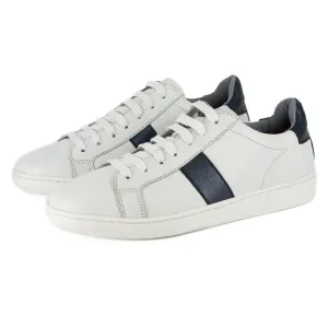 Jelani : Ladies Leather Sneaker in White Cayak & Nero Grid
