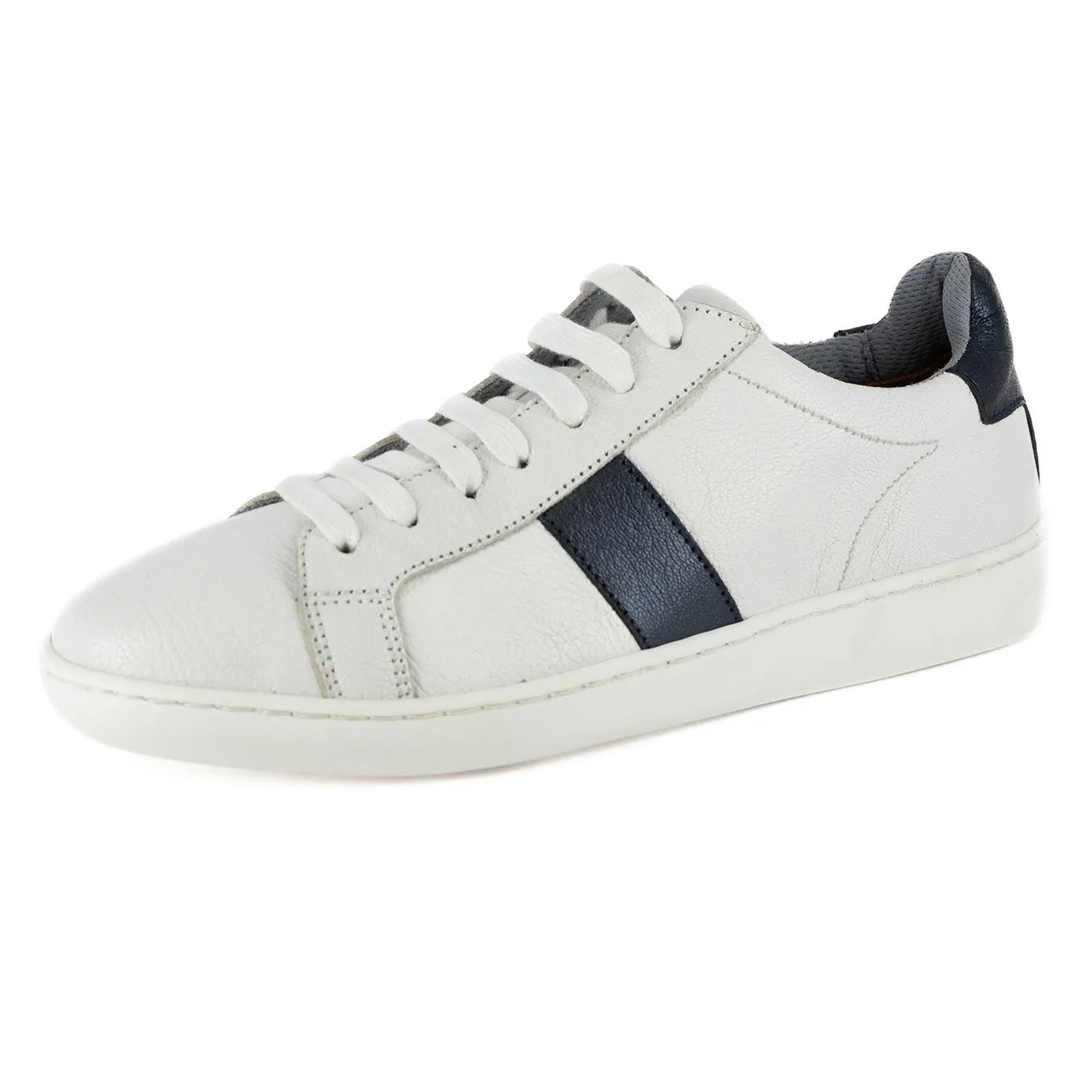 Jelani : Ladies Leather Sneaker in White Cayak & Nero Grid