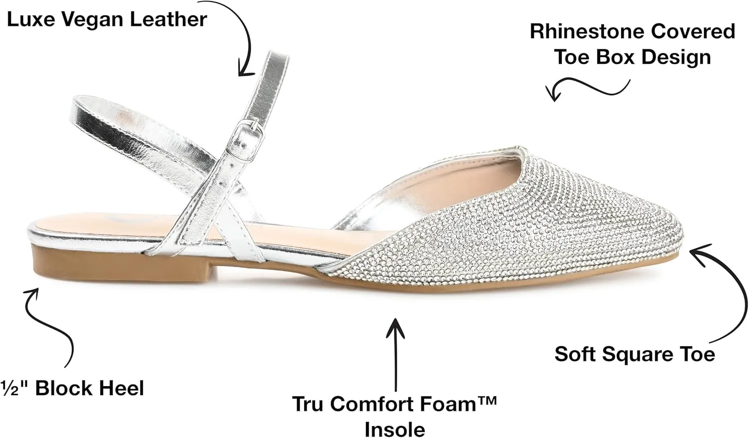 Journee Collection Womens Metallic Rhinestone Slingbacks