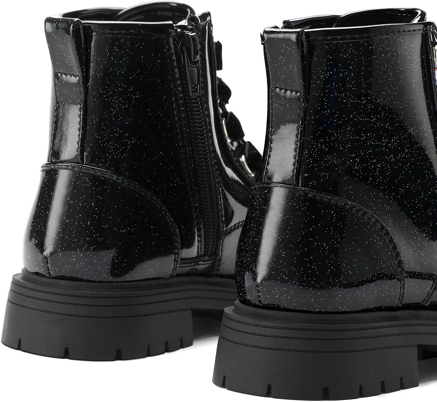 K KomForme Girls Glitter Ankle Boots Lace Up Waterproof Combat Shoes With Side Zipper for Toddler/Little Kid/Big Kid