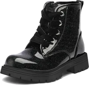 K KomForme Girls Glitter Ankle Boots Lace Up Waterproof Combat Shoes With Side Zipper for Toddler/Little Kid/Big Kid