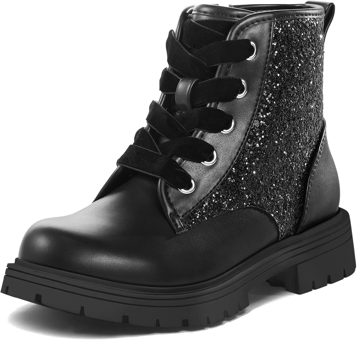 K KomForme Girls Glitter Ankle Boots Lace Up Waterproof Combat Shoes With Side Zipper for Toddler/Little Kid/Big Kid
