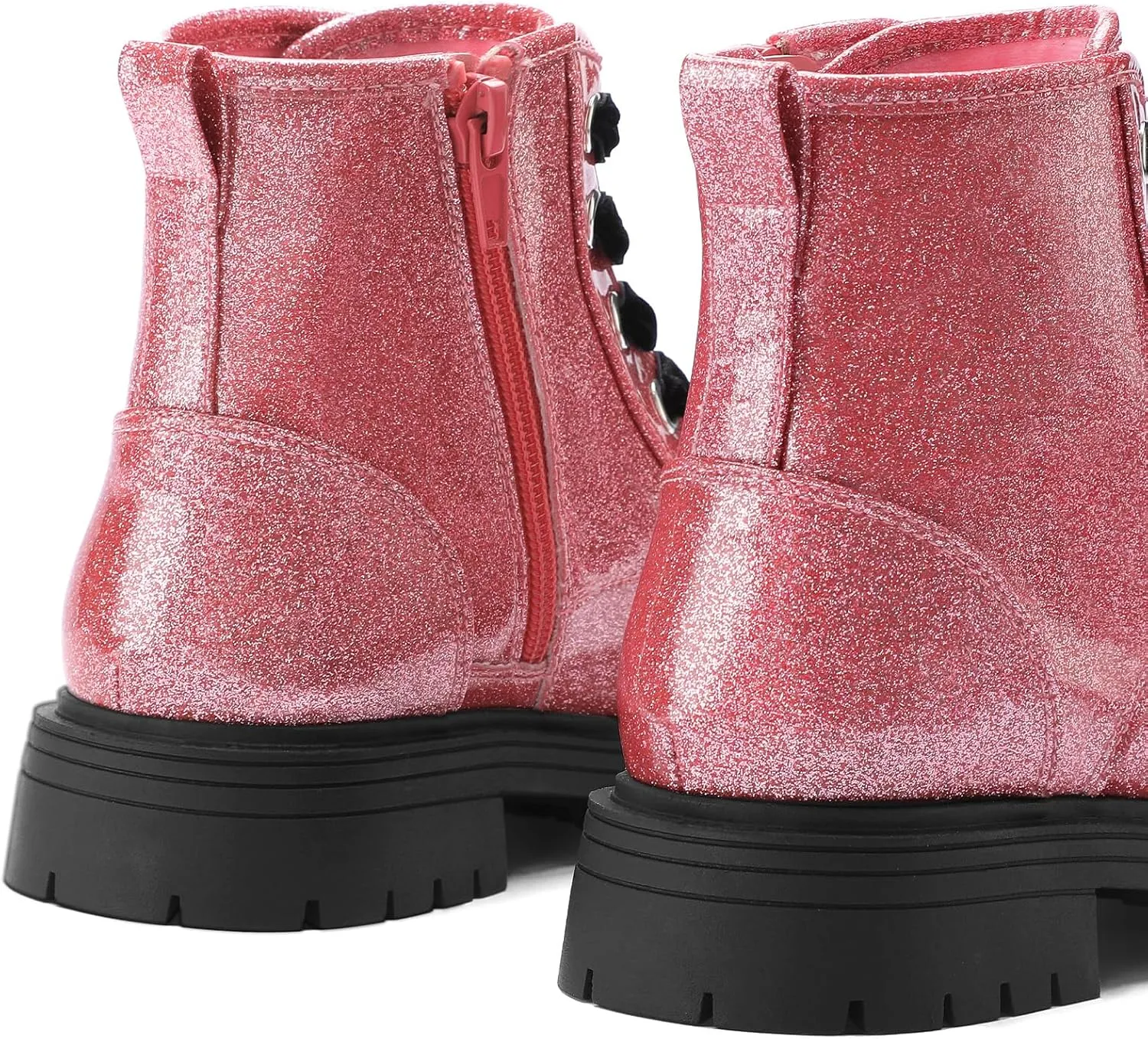 K KomForme Girls Glitter Ankle Boots Lace Up Waterproof Combat Shoes With Side Zipper for Toddler/Little Kid/Big Kid
