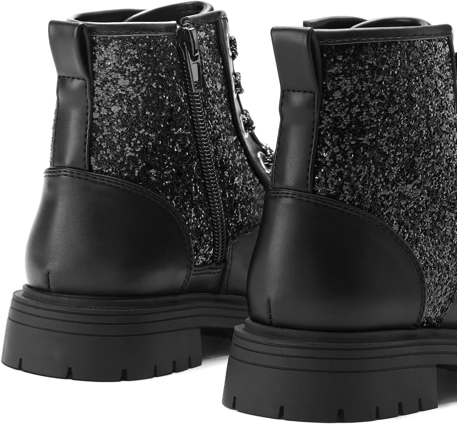 K KomForme Girls Glitter Ankle Boots Lace Up Waterproof Combat Shoes With Side Zipper for Toddler/Little Kid/Big Kid