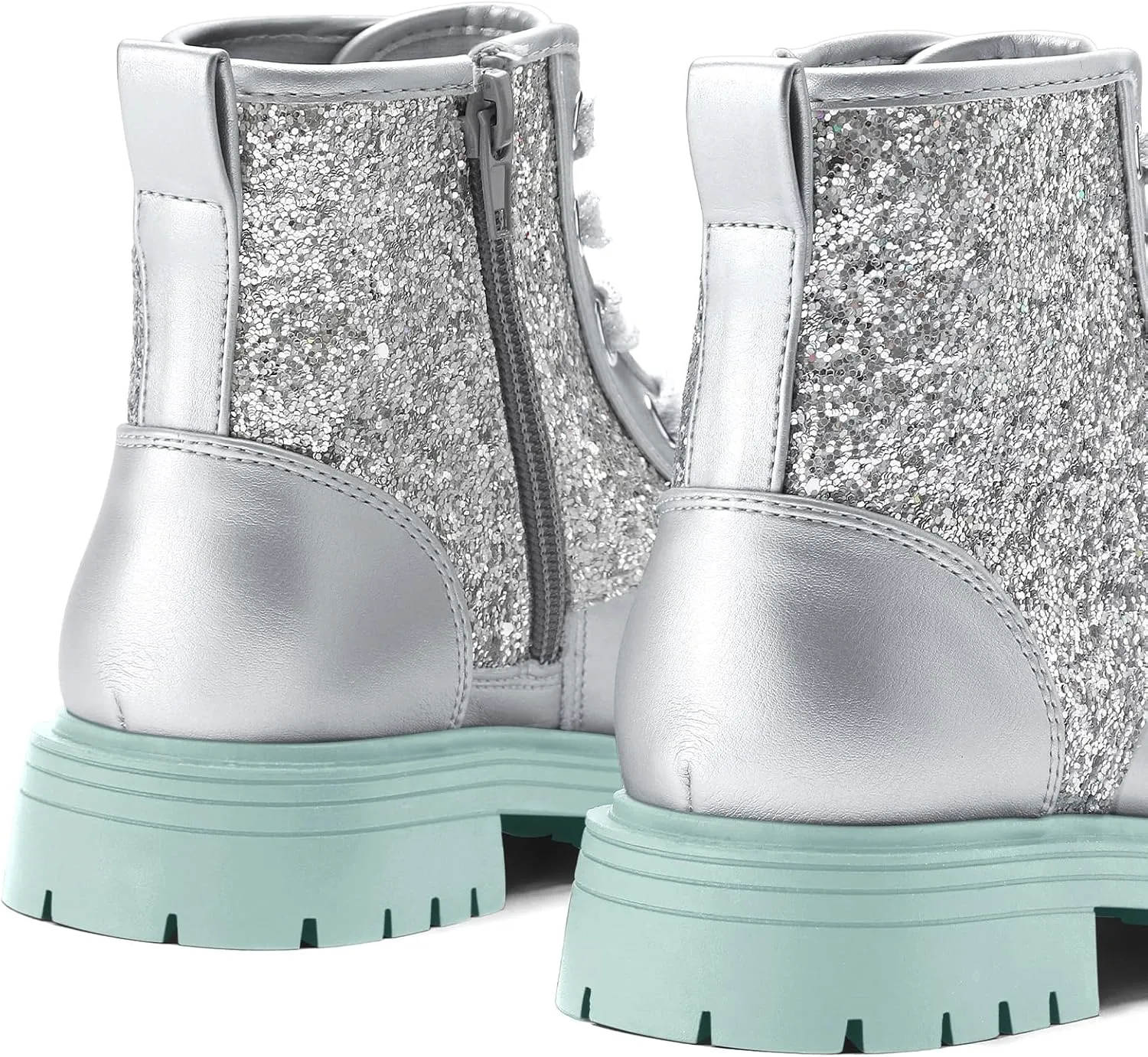 K KomForme Girls Glitter Ankle Boots Lace Up Waterproof Combat Shoes With Side Zipper for Toddler/Little Kid/Big Kid