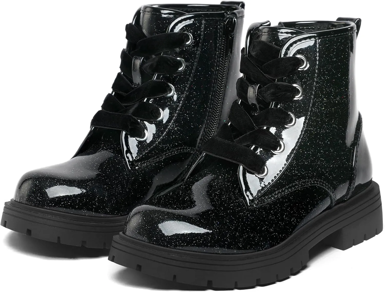 K KomForme Girls Glitter Ankle Boots Lace Up Waterproof Combat Shoes With Side Zipper for Toddler/Little Kid/Big Kid