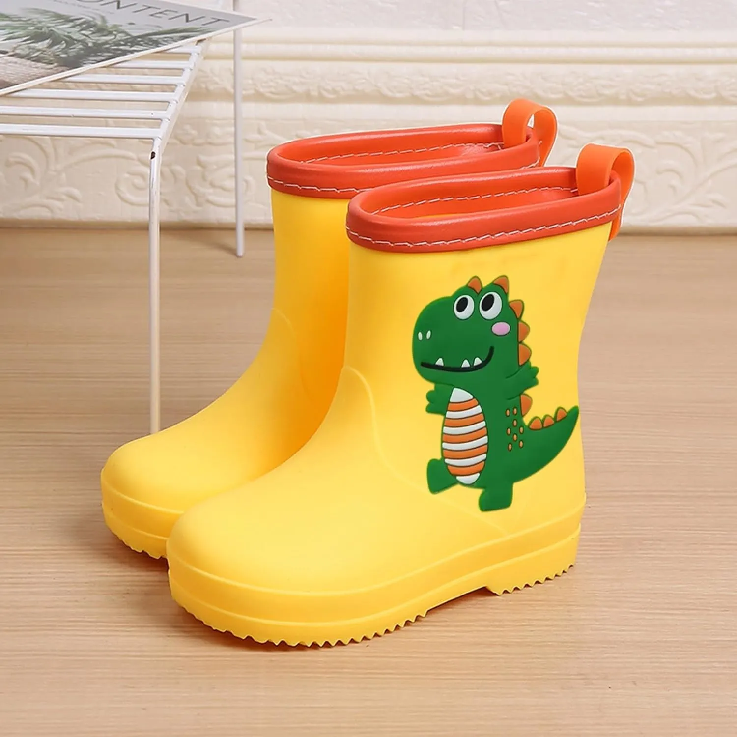 Kids Rain Boots for Girls Boys Toddler Waterproof Cute Cartoon Dinosaur Rain Shoes with Anti Slip Rubber Sole