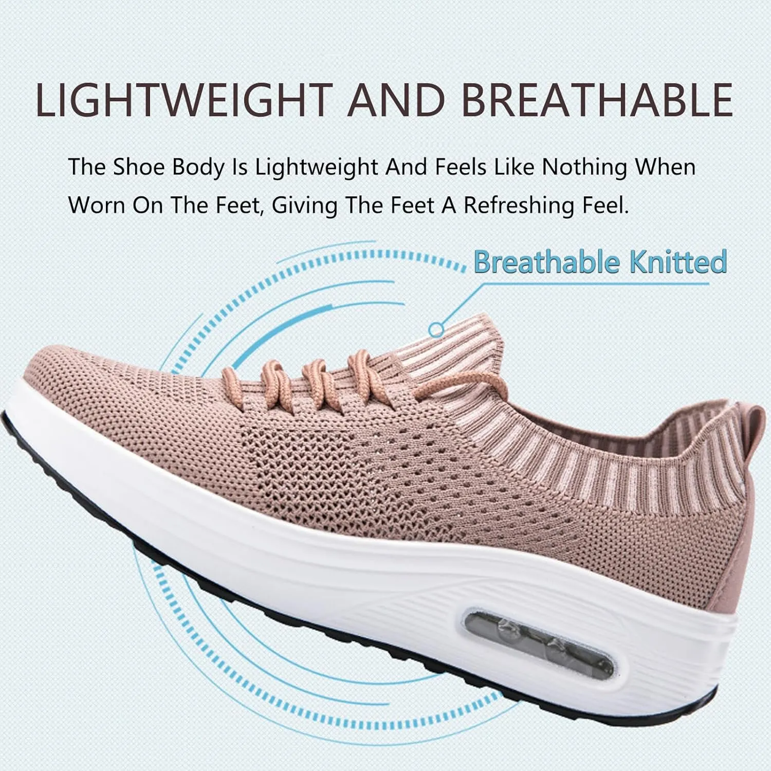 Knitted Mesh Air Cushion Walking Shoes for Womens Arch Support Breathable Platform Wedge Lace-Up Sneakers Casual Running Tennis Sneakers for Plantar Fasciitis