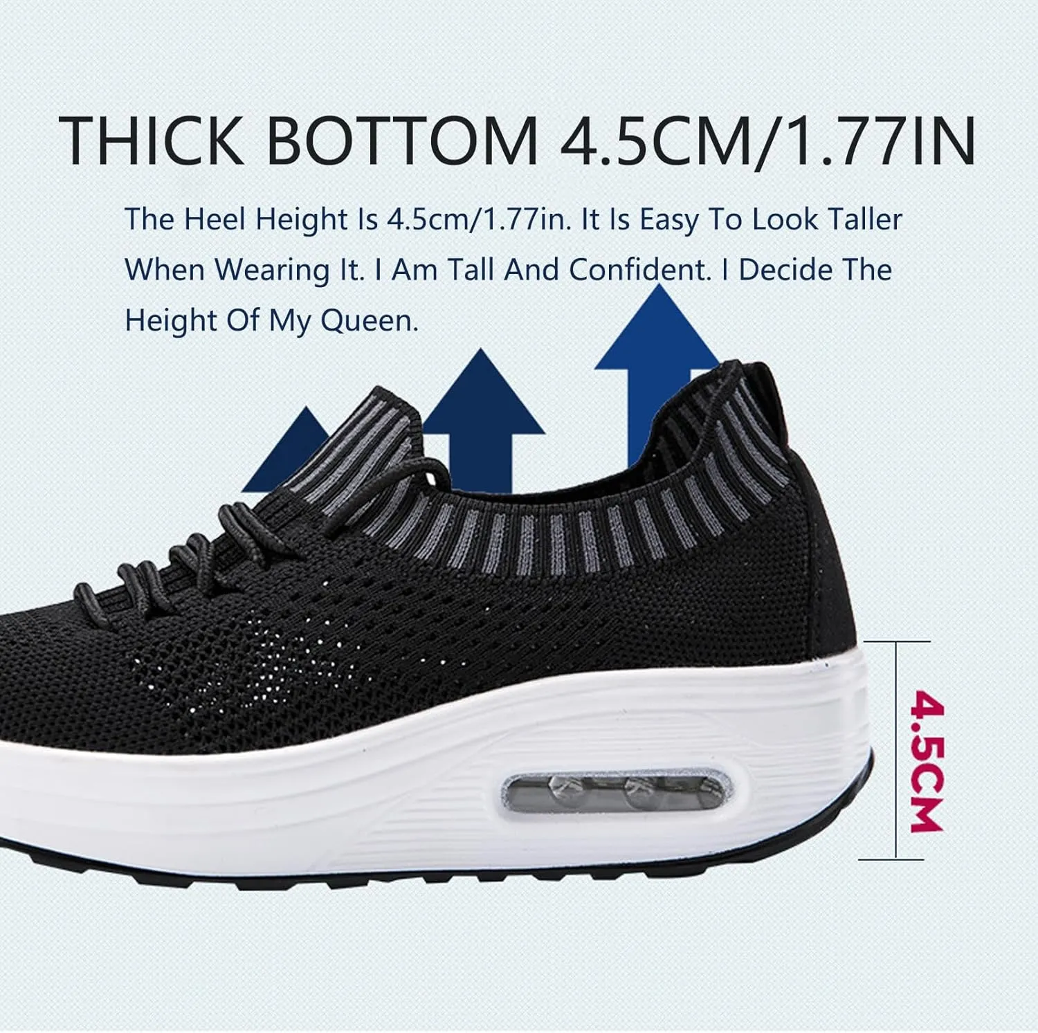 Knitted Mesh Air Cushion Walking Shoes for Womens Arch Support Breathable Platform Wedge Lace-Up Sneakers Casual Running Tennis Sneakers for Plantar Fasciitis