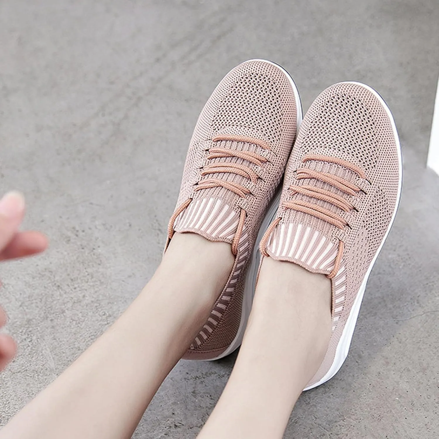 Knitted Mesh Air Cushion Walking Shoes for Womens Arch Support Breathable Platform Wedge Lace-Up Sneakers Casual Running Tennis Sneakers for Plantar Fasciitis