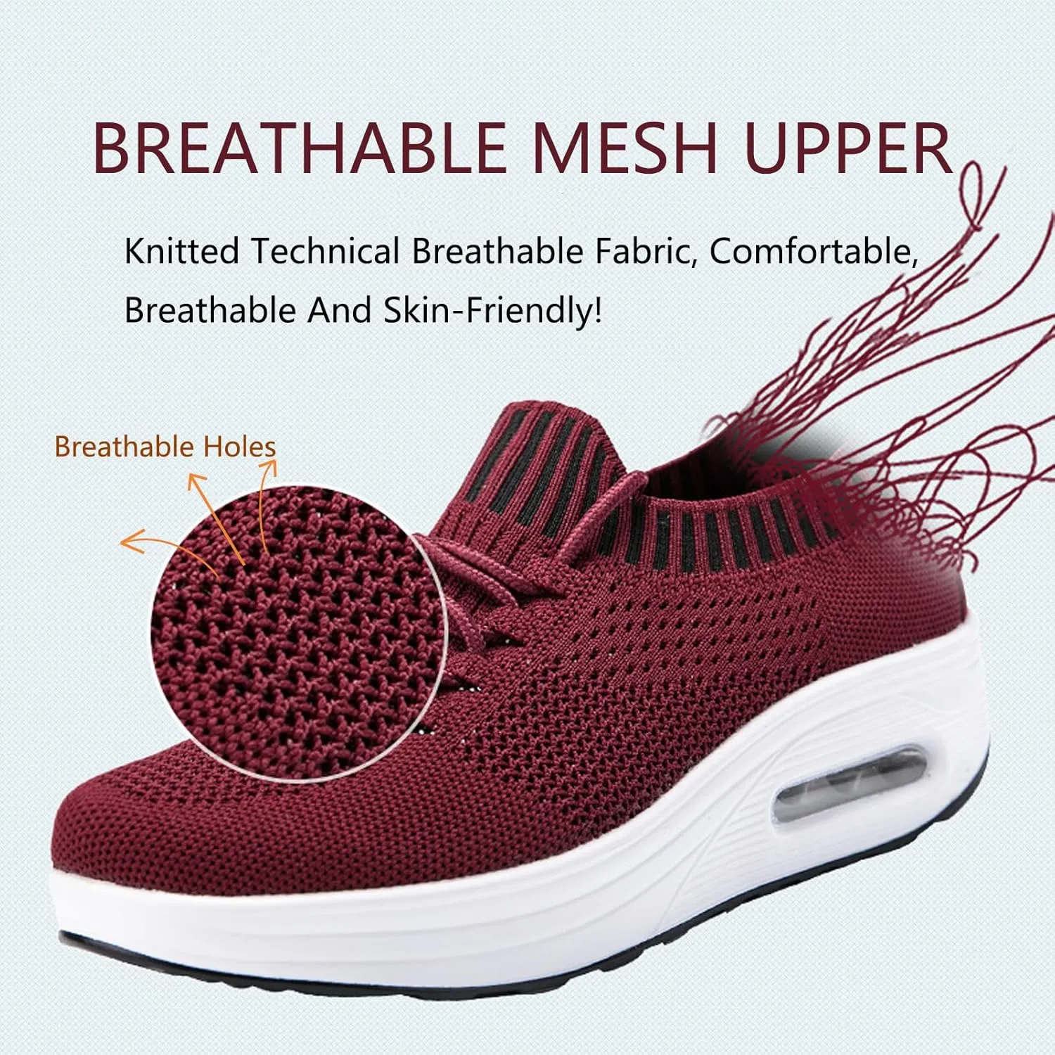 Knitted Mesh Air Cushion Walking Shoes for Womens Arch Support Breathable Platform Wedge Lace-Up Sneakers Casual Running Tennis Sneakers for Plantar Fasciitis