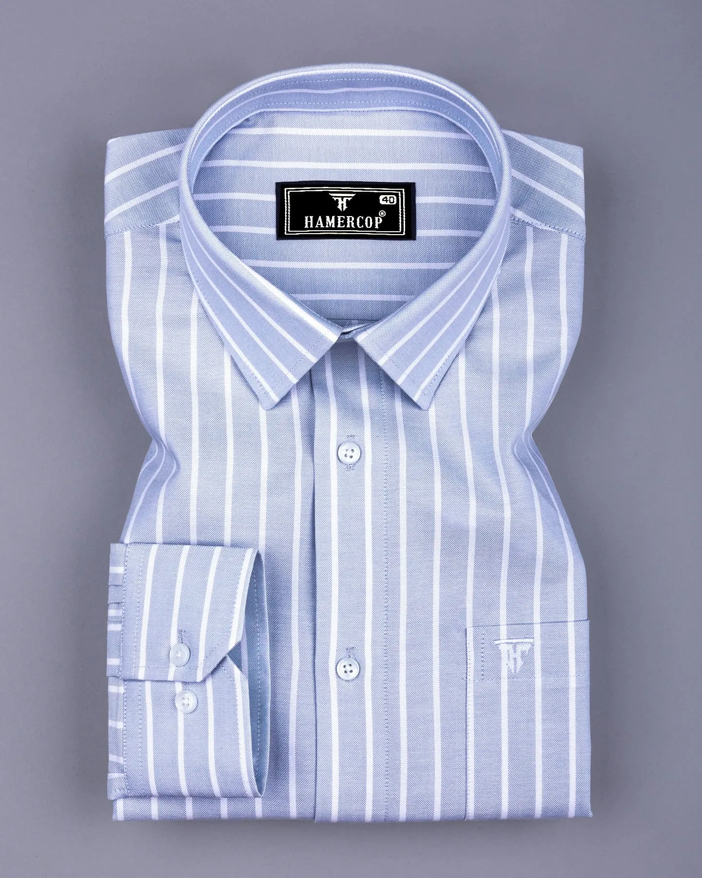 Lapis Gray With White Stripe Oxford Cotton Shirt