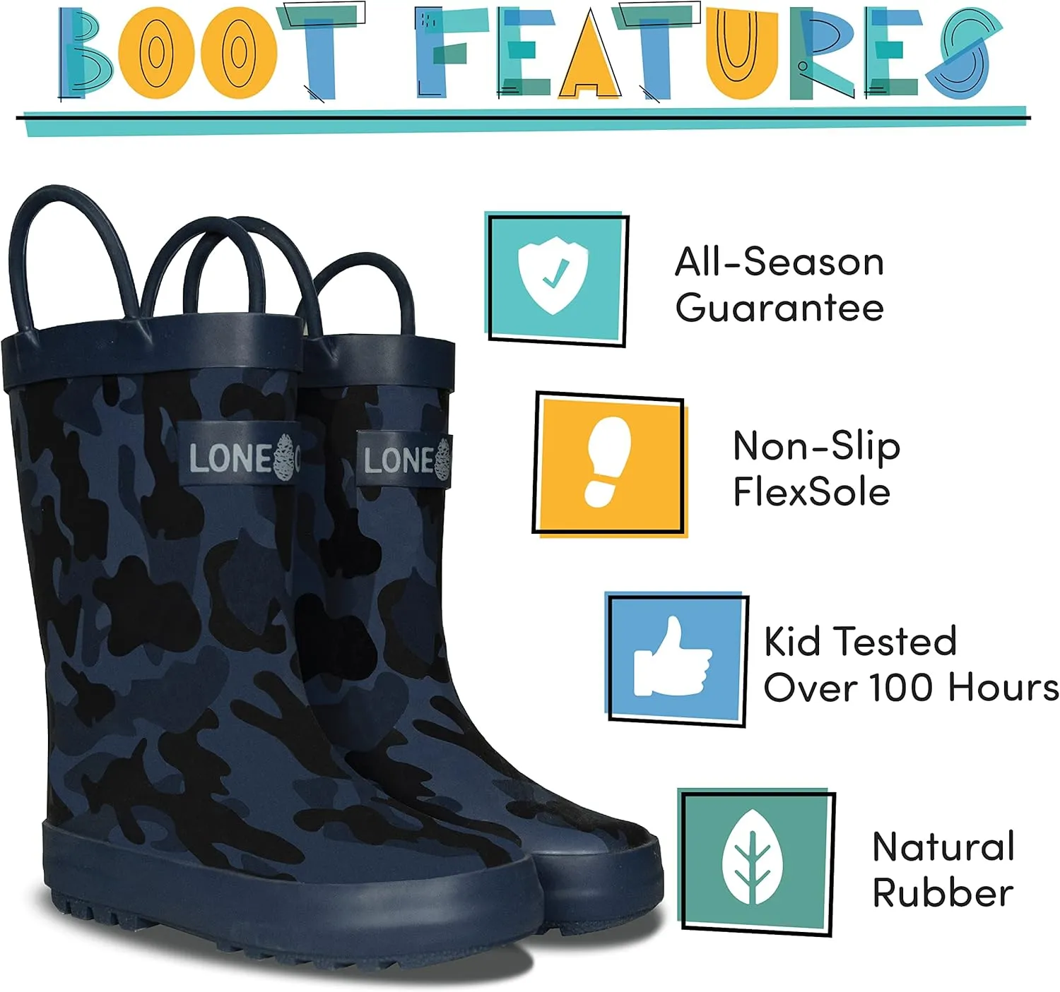 Lone Cone Kids Rain Boots for Girls & Boys  Waterproof Natural Rubber Toddler Rain Boots with Non-Slip Outsole & Easy Pull Handles  Solid, Pattern & Glitter Designs