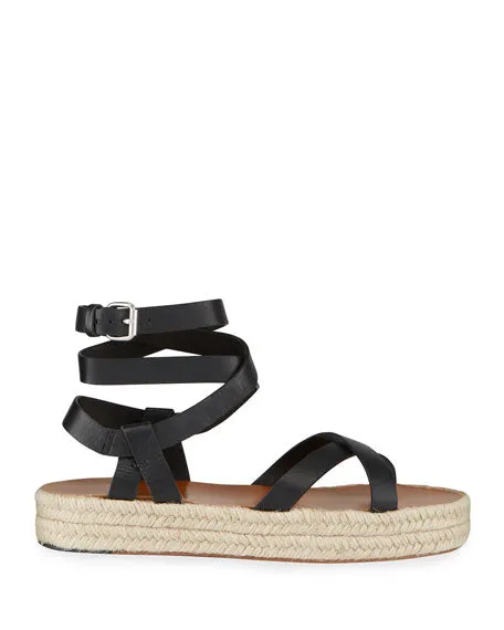 Melyz Leather Ankle-Wrap Espadrilles