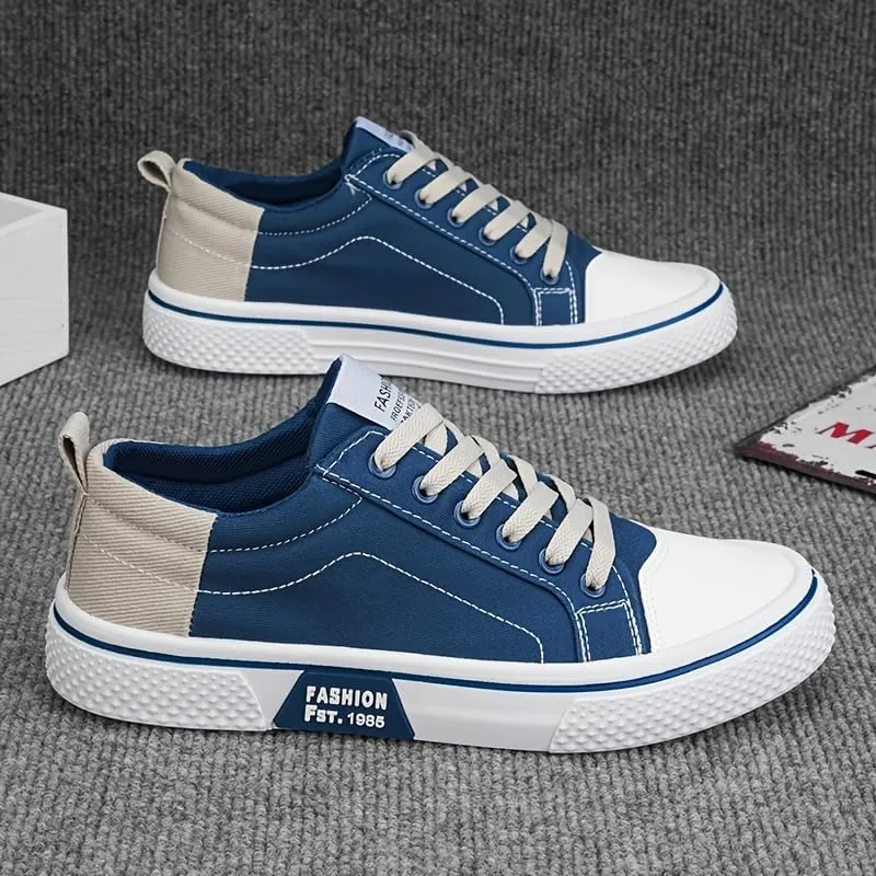 Men's Breathable Fabric Casual Canvas Shoes, Low-Top Lace-Up Outdoor Sneakers, Trendy Skate Shoes.