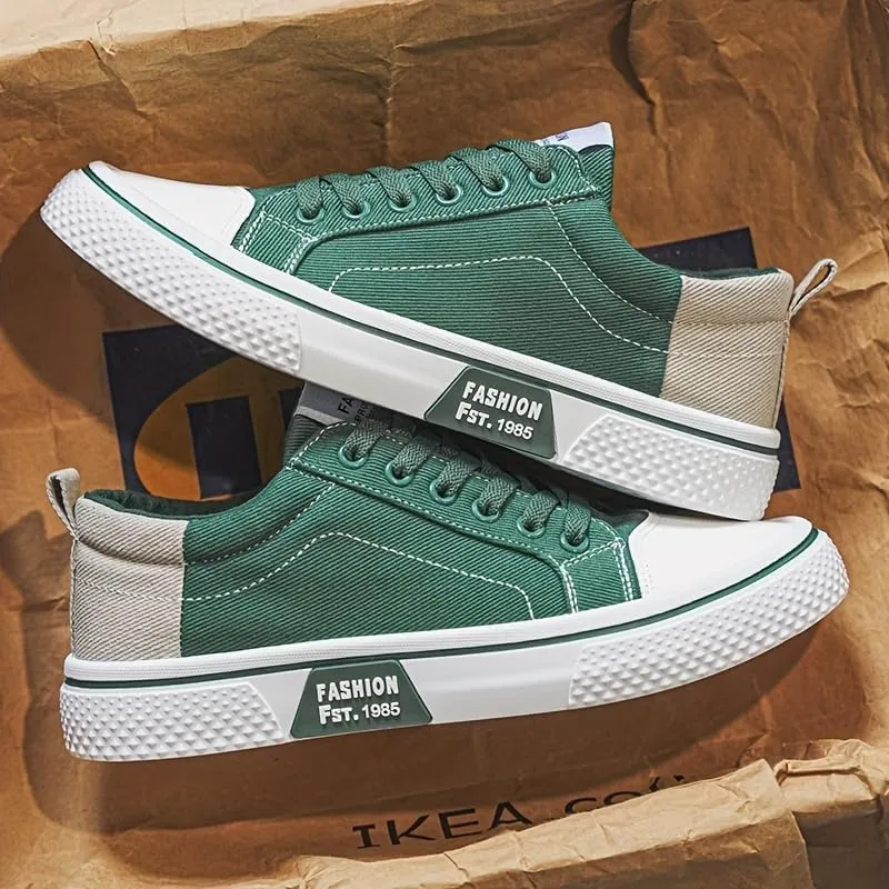 Men's Breathable Fabric Casual Canvas Shoes, Low-Top Lace-Up Outdoor Sneakers, Trendy Skate Shoes.