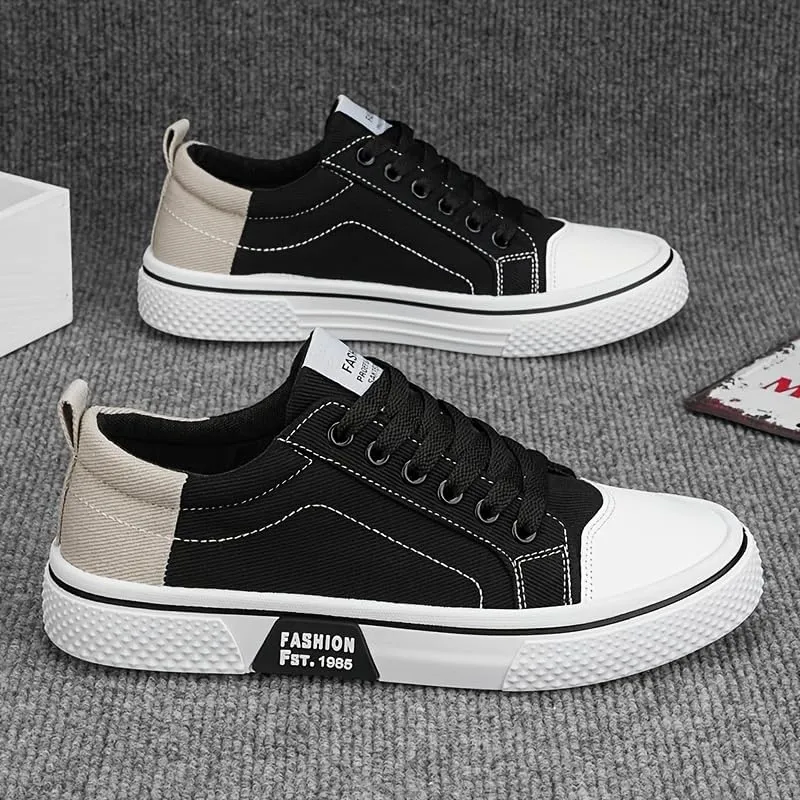 Men's Breathable Fabric Casual Canvas Shoes, Low-Top Lace-Up Outdoor Sneakers, Trendy Skate Shoes.