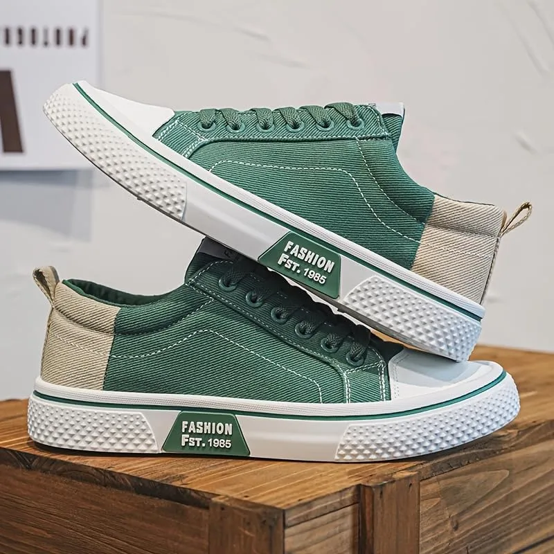 Men's Breathable Fabric Casual Canvas Shoes, Low-Top Lace-Up Outdoor Sneakers, Trendy Skate Shoes.