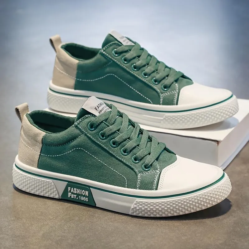 Men's Breathable Fabric Casual Canvas Shoes, Low-Top Lace-Up Outdoor Sneakers, Trendy Skate Shoes.