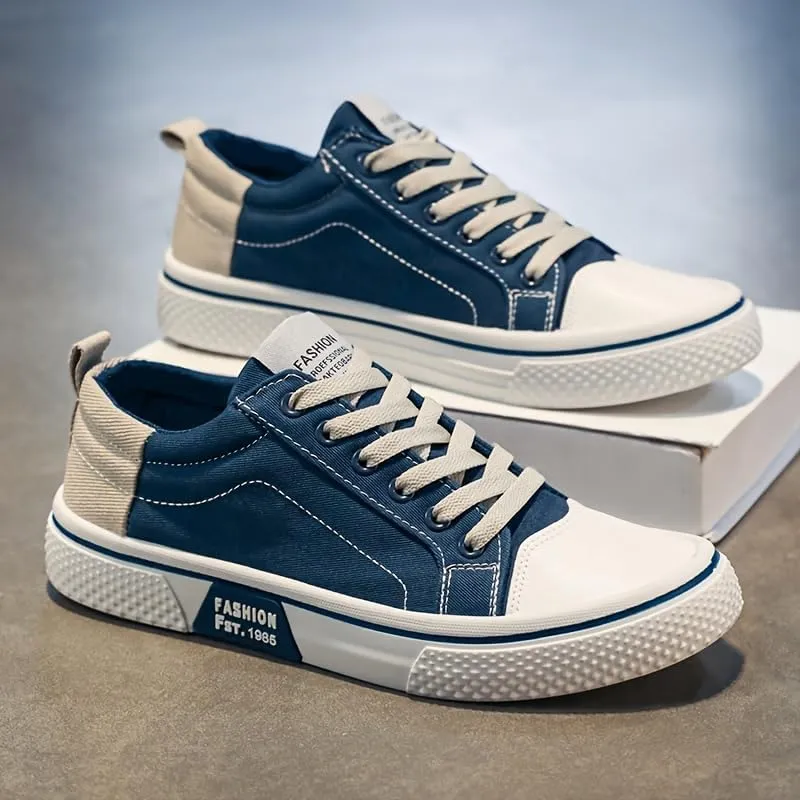 Men's Breathable Fabric Casual Canvas Shoes, Low-Top Lace-Up Outdoor Sneakers, Trendy Skate Shoes.