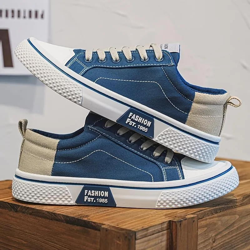 Men's Breathable Fabric Casual Canvas Shoes, Low-Top Lace-Up Outdoor Sneakers, Trendy Skate Shoes.