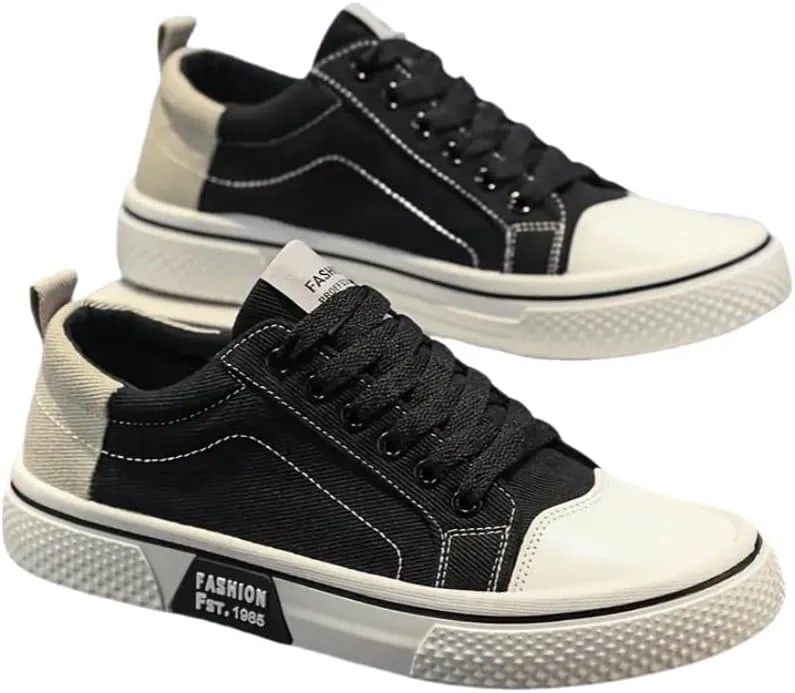 Men's Breathable Fabric Casual Canvas Shoes, Low-Top Lace-Up Outdoor Sneakers, Trendy Skate Shoes.