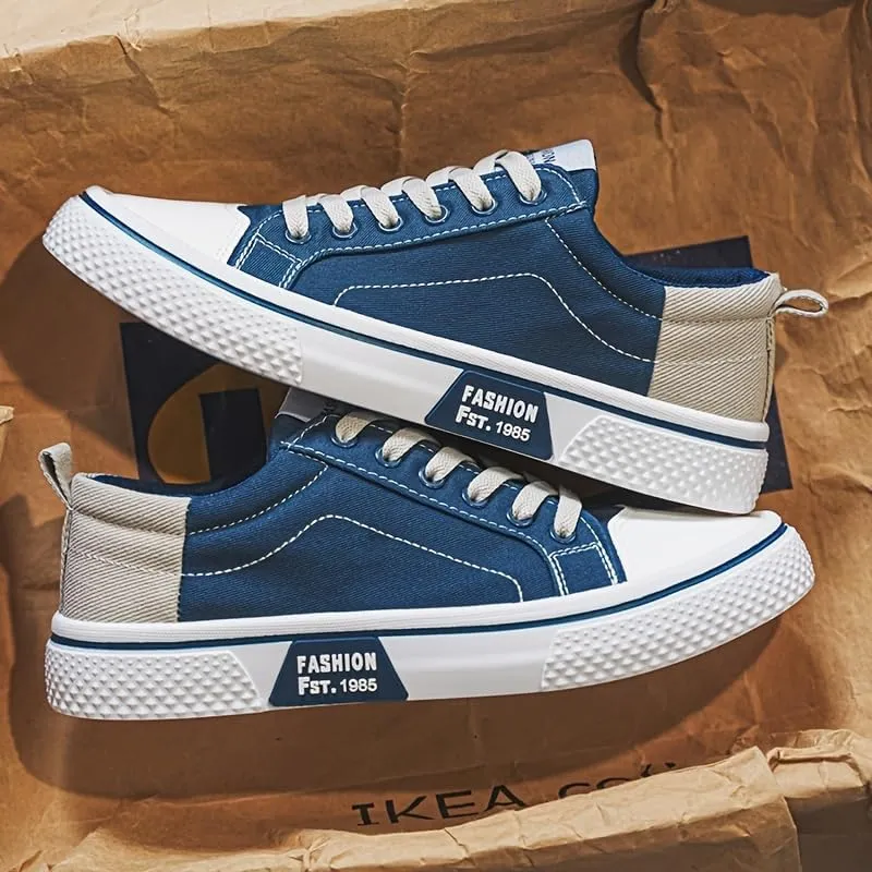 Men's Breathable Fabric Casual Canvas Shoes, Low-Top Lace-Up Outdoor Sneakers, Trendy Skate Shoes.
