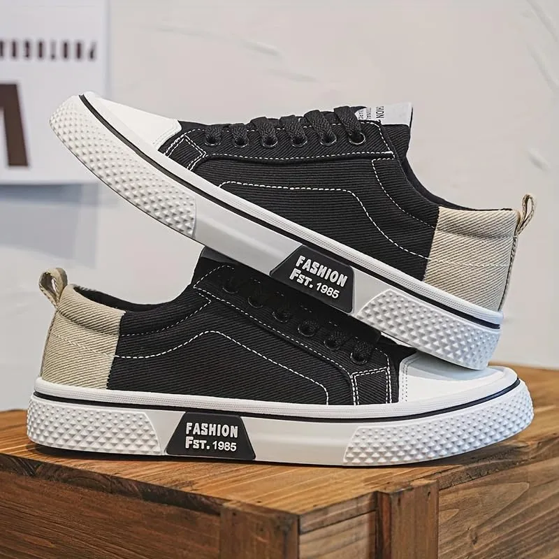 Men's Breathable Fabric Casual Canvas Shoes, Low-Top Lace-Up Outdoor Sneakers, Trendy Skate Shoes.
