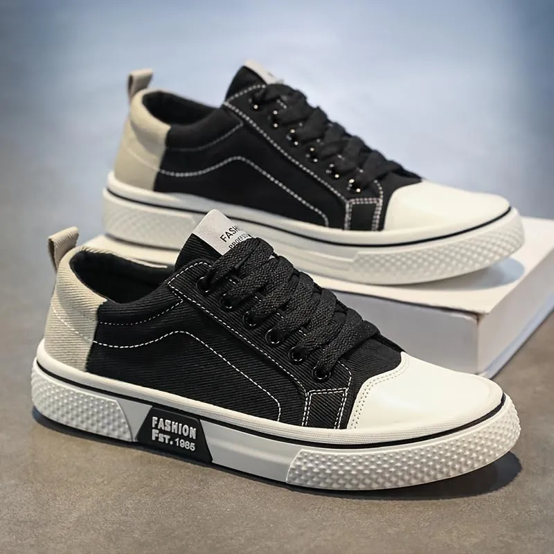 Men's Breathable Fabric Casual Canvas Shoes, Low-Top Lace-Up Outdoor Sneakers, Trendy Skate Shoes.