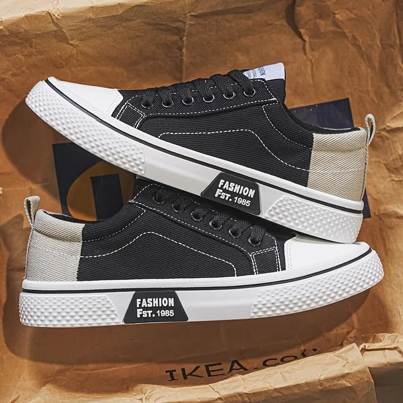 Men's Breathable Fabric Casual Canvas Shoes, Low-Top Lace-Up Outdoor Sneakers, Trendy Skate Shoes.