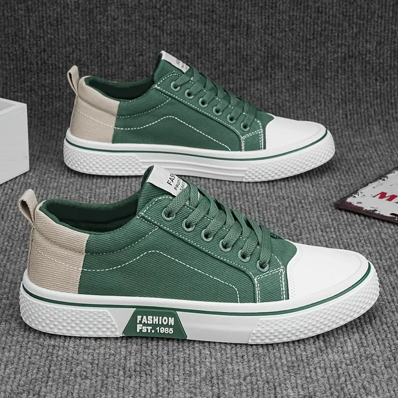 Men's Breathable Fabric Casual Canvas Shoes, Low-Top Lace-Up Outdoor Sneakers, Trendy Skate Shoes.