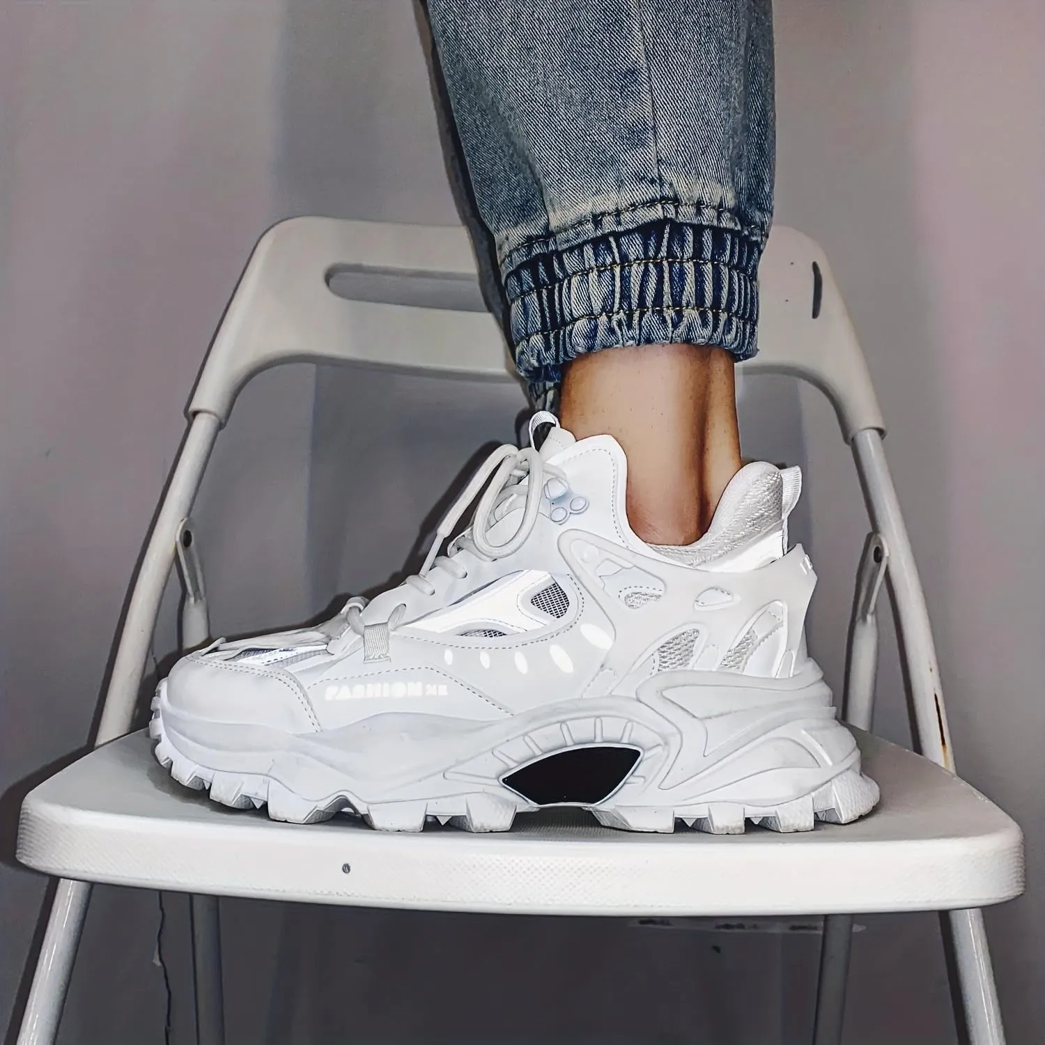 Men's Cloud Pattern Round Toe Lace-Up Thick Sole Athletic Sneakers, Casual Sports Shoes for All Seasons, Breathable Fabric Upper, PVC Sole, Spring Summer Autumn Winter