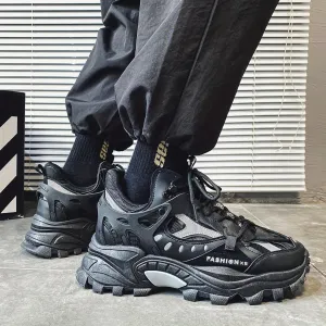 Men's Cloud Pattern Round Toe Lace-Up Thick Sole Athletic Sneakers, Casual Sports Shoes for All Seasons, Breathable Fabric Upper, PVC Sole, Spring Summer Autumn Winter