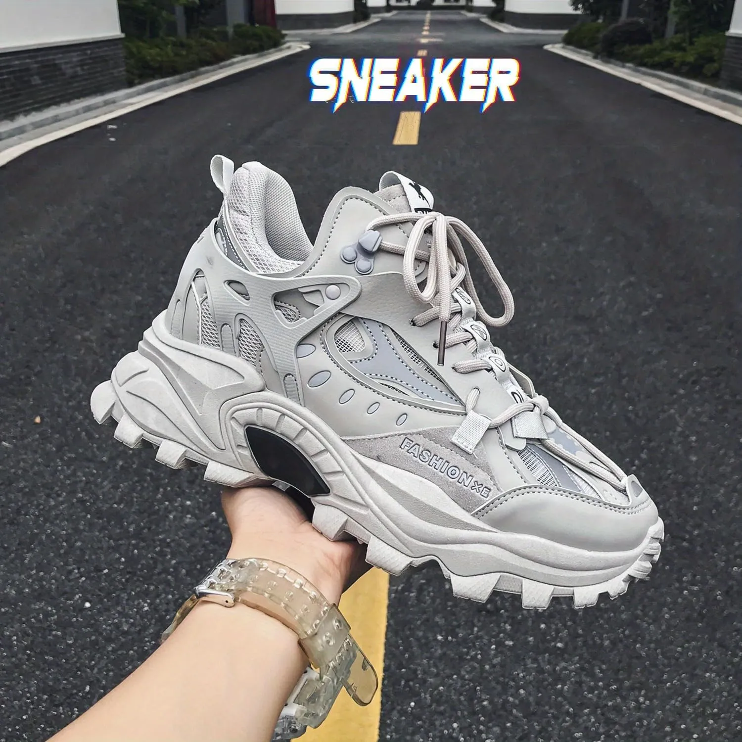 Men's Cloud Pattern Round Toe Lace-Up Thick Sole Athletic Sneakers, Casual Sports Shoes for All Seasons, Breathable Fabric Upper, PVC Sole, Spring Summer Autumn Winter